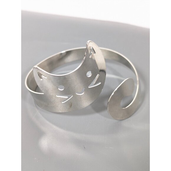 Silver Tone Cat Bypass Wrap Statement Cuff Bracelet Bold 8.5 inch - Picture 1 of 9